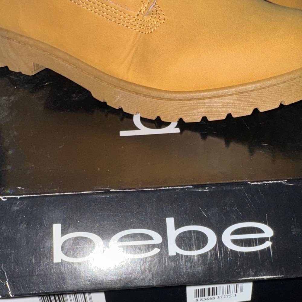 Bebe Mustard Lace-Up Boots with Glittering Cuff - Picture 8 of 16